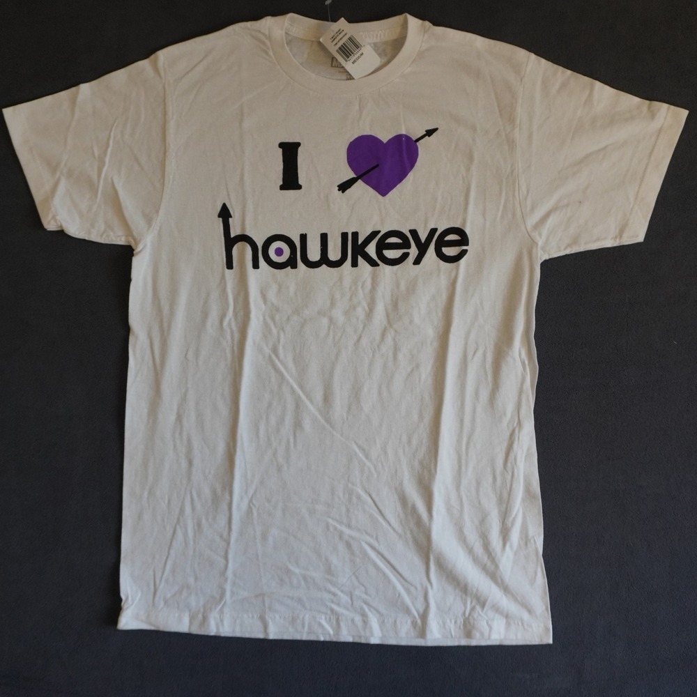 Marvel Hawkeye I Heart Graphic T-Shirt White Mens Medium Bioworld NWT